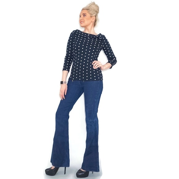 Black and White Polka Dot Boat Neck Shirt - Picture 7 of 16